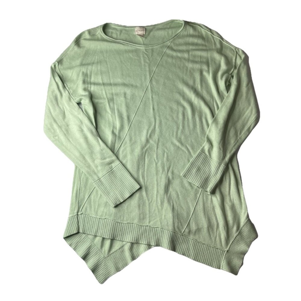 Chico's Sweater Womens Sz 2 Large Light Green Tunic Pullover Knit Top‎ Stretch